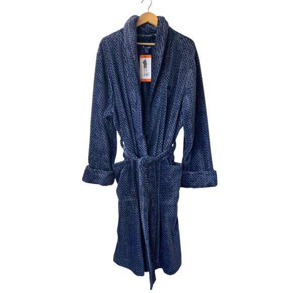 Tommy Bahama Mens Plush Robe Size XXL 2XL NWT Navy Blue Chevron Long Belted - Picture 2 of 7